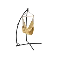 siège suspendu fauteuil suspendu chaise hamac avec cadre coton polyester métal fritté 100 x 100 cm beige helloshop26 03_0003766
