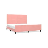 cadre de lit avec tête de lit rose 160x200 cm velours