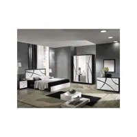 chambre complète 160*200 blanc-noir - cross - lit : l 165 x l 206 x h 106 cm