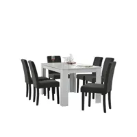 [en.casa] table de salle à manger (blanc) + 6 chaise de salle à manger en gris foncé - 140x90cm
