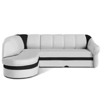 canapé d'angle gauche convertible simili blanc et noir sundy 250 cm