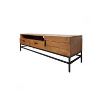 meuble tv en bois rustique et métal noir 2 tiroirs - factory