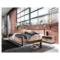 lit futon adulte et 2 chevets imitation chêne poutre rechampis raw steel - 180 x 200 cm -pegane-