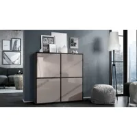 meuble moderne noir mat façade gris sable laquée 104 x 105,5 x 35,5 cm