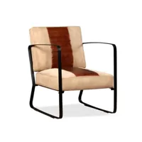fauteuil chaise siège lounge design club sofa salon de salon cuir véritable et toile marron helloshop26 1102321