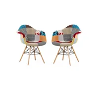 ensemble de 2 fauteuils moda patchwork tub - tissu recouvert de pieds en bois - multicolore