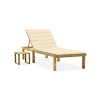 chaise longue de jardin avec table et coussin  bain de soleil transat pin imprégné meuble pro frco16738