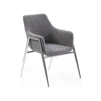 chaise salle à manger design revêtement en tissu bouclette gris clair avec piètement en acier argenté l. 60 x p. 60 x h. 84 cm collection metz viv-99230