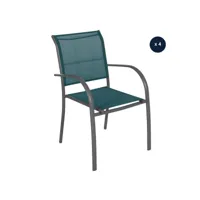 lot de 4 fauteuils de jardin en texaline piazza bleu canard - graphite - hespéride