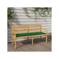 banc banquette de jardin batavia avec coussin - mobilier de jardin vert 150 cm bois de teck massif meuble pro frco13765