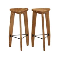 lot de 2 tabourets de bar style contemporain  chaises de bar bois d'acacia massif meuble pro frco86487