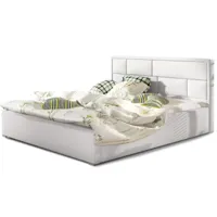 lit avec coffre simili cuir blanc tête de lit capitonnée lenzo - 4 tailles-couchage 180x200 cm