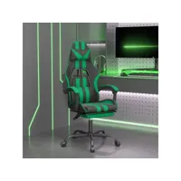 chaise de jeu pivotante et repose-pied noir et vert similicuir 2