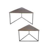 set de 2 tables basses triangle en métal doré, longueurs des plateaux de 80 et 6