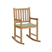 chaise à bascule fauteuil à bascule  fauteuil de relaxation avec coussin à motif de feuilles bois de teck meuble pro frco13559