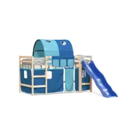 lit mezzanine enfants avec tunnel bleu 80x200 bois pin massif