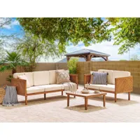 canapé de jardin 3 places en bois d'acacia avec coussins beige clair baratti 332311