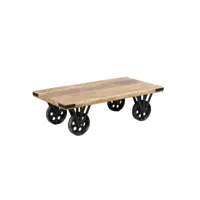 table basse sur roues bois et acier - agale - l 110 x l 55 x h 33 cm