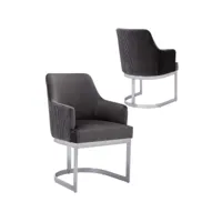 chaise de salle à manger design revêtement en velours gris foncé et piètement en acier inoxydable argenté collection bolonia viv-114132