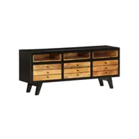meuble tv, banc tv, meuble télé avec etagères et rangement bois de manguier massif 120 x 30 x 50 cm meuble pro lww17937