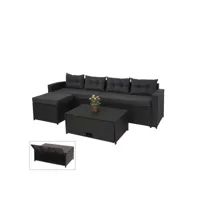 ensemble poly rotin hwc-j34, ensemble balcon/jardin/salon groupe de sièges sofa, ~ noir, coussins gris foncé