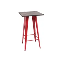 table haute hwc-a73 avec plateau en bois, table de bar, design industriel en métal 107x60x60cm ~ rouge