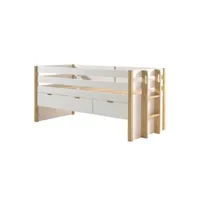olaf - lit surélevé 90x200cm à tiroirs blanc et bois