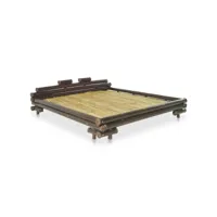 lit adulte  cadre de lit  facile à monter pour adultes, adolescents, enfants marron foncé bambou 160 x 200 cm ves490942