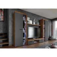 furnix mural rivay xl meuble-paroi armoire tv vitrine 4 pièces, 300 cm lefkas/graphite
