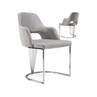 lot de 2 chaises de salle à manger design en velours coloris gris clair avec piètement en acier argenté l. 55 x p. 55 x h. 85 cm collection leonardo viv-97684