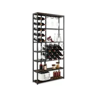 costway étagère à vin 27 bouteilles, casier à vin style industriel avec 3 rangées pour verres à pied, différents rangements à 6 niveaux, porte-bouteille pour cuisine, bar, cave, salle à manger