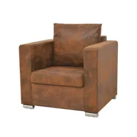 fauteuil chaise siège lounge design club sofa salon cuir daim artificiel marron helloshop26 1102124par3