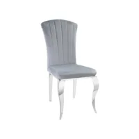 chaise baroque en velours et pieds métal brillant effet miroir kania - lot de 6-couleur gris clair
