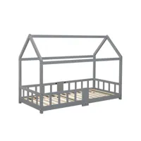lit enfant lit cabane avec cheminée sommier à lattes robuste lit cabane en bois de pin gris, 90 x 200 cm sans matelas