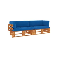 canapé fixe 2 places palette  canapé scandinave sofa et coussins pin imprégné de marron miel meuble pro frco13321