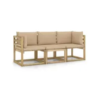 canapé de jardin meuble extérieur 3 places avec coussins beige helloshop26 02_0013223