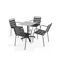 ensemble table de jardin stratifié béton clair et 4 fauteuils gris