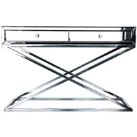 console design en acier argenté avec plateau en miroir l. 120 x p. 40 x h. 78 cm collection marea viv-109932
