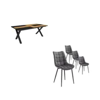 ensemble meubles table manger 200 chêne et noir style industriel lot de 4 chaises de salle à manger chaise tapissée