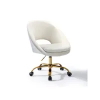 chaise de bureau pivotante fauteuil de bureau en velours confortable siège ergonomique d' ordinateur réglable en hauteur & coussin pour bureau à domicile, ivoire