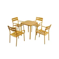 ensemble table de terrasse 70cm et 4 fauteuils jaune moutarde