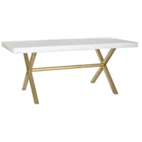 table à manger, table repas rectangulaire en bois massif avec pieds en métal doré - longueur 180 x profondeur 90 x hauteur 76 cm