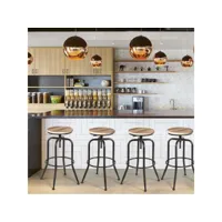 lot de 4 tabouret de bar vintage chaise siège de cuisine hauteur réglable pivotant sur 360° avec repose-pieds style industriel pieds métal