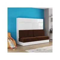 armoire lit escamotable vertigo sofa façade blanc brillant canapé marron couchage 160*200 cm 20100991045