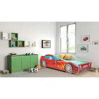lit enfant voiture rouge avec matelas et sommier inclus - 140 cm x 70 cm 140 cm x 70 cm