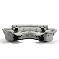 canapé d'angle simili cuir gris clair + positions relax manuel donovan