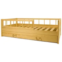 lit d'enfant en bois naturel style scandinave 160x80cm avec barrière et double couchage : confort et sécurité assurés - bois htm-1427