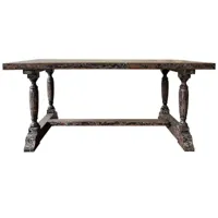 table à manger, table de repas rectangulaire en bois coloris marron vieilli - longueur 180 x profondeur 90 x hauteur 80 cm