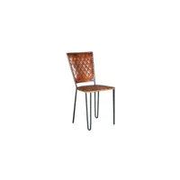 lot de 2 chaises fer, cuir marron 42x50x87cm - fer-cuir - décoration d'autrefois