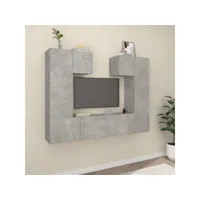 6 pcs ensemble de meubles tv - armoire télévision moderne  banc tv gris béton bois d'ingénierie -neww15926
